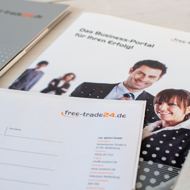 Broschüre, Mappe und Verkaufsunterlagen der Internetplattform free-trade24.de